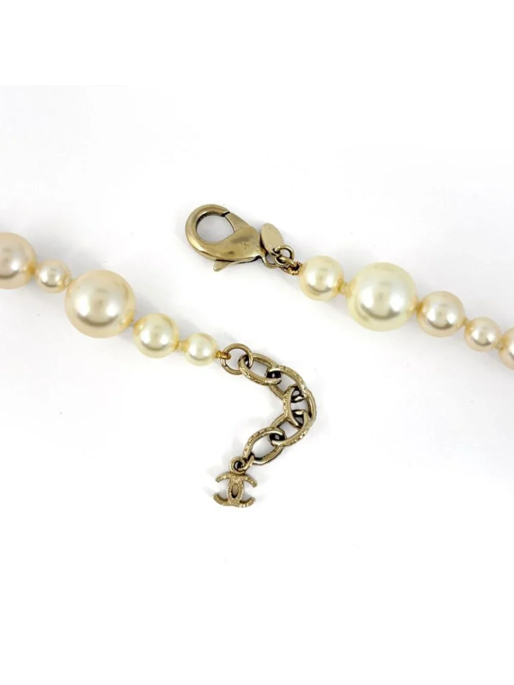 Chanel Necklace CC Logo Faux Pearl White Gold